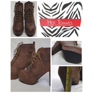 Hot Tomato Lace-Up Brown Boots for Women